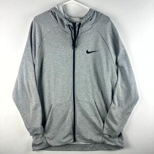 Nike Hoodie Mens 2XL Heather Gray Dri-FiT Raglan Sleeve Full Zip Training Active